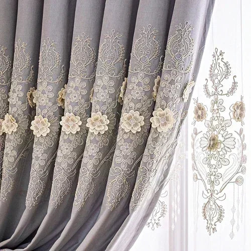 European Modern Blackout Curtains - Luxury Embroidered Tulle Villa Valance for Living Room & Bedroom