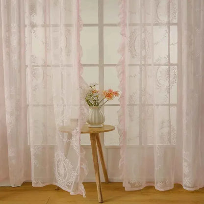 French Lace Sheer Curtains - Romantic Ruffled Floral Embroidery (2 Panels) - Shello's Creative Boutique