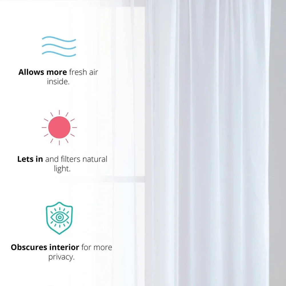 Sheer White Tulle Curtains – Elegant Voile Window Drapes - Shello's Creative Boutique