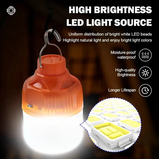 Outdoor USB Rechargeable LED Camping Lantern - Portable Emergency Light with Hook