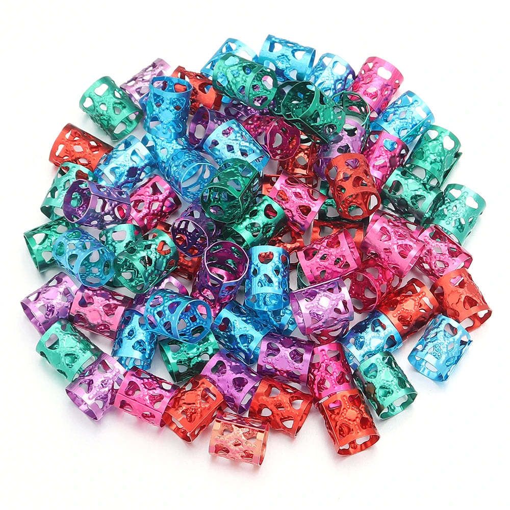 100Pcs/lot Dreadlock Hair Rings Metal Hollow Tube Dirty Dread Braids Adjustable for Cuffs Clip Hair Accessories Styling Tools - Shello's Creative Boutique