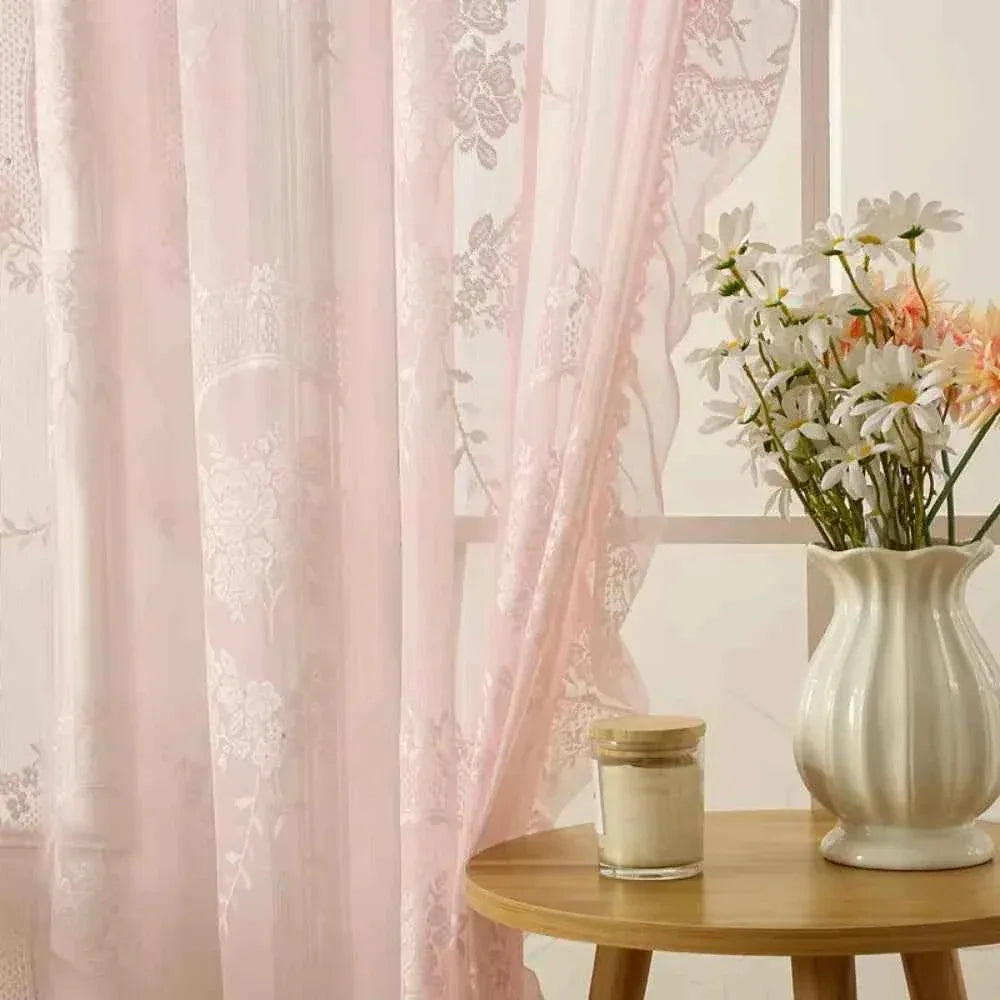 French Lace Sheer Curtains - Romantic Ruffled Floral Embroidery (2 Panels) - Shello's Creative Boutique