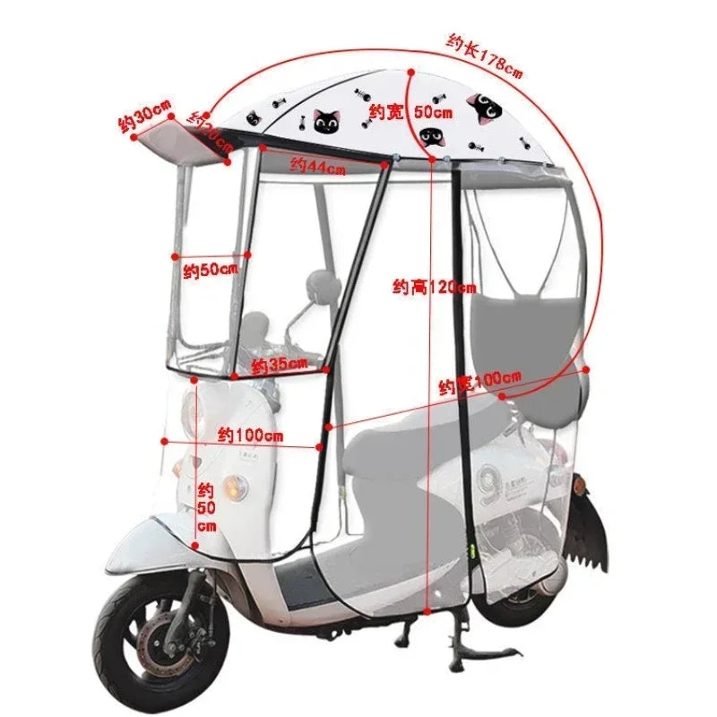 Fully Enclosed Electric Vehicle Canopy – Removable Rainproof Motorcycle Parasol with Metal Bracket