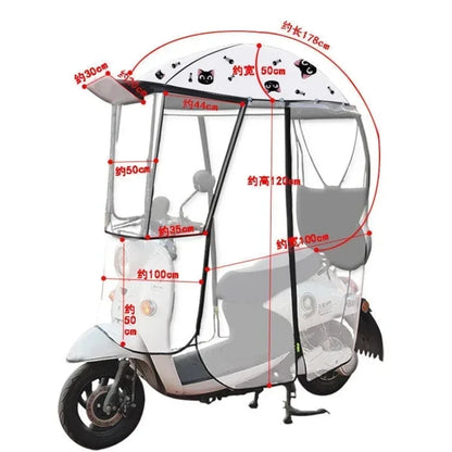 Fully Enclosed Electric Vehicle Canopy – Removable Rainproof Motorcycle Parasol with Metal Bracket