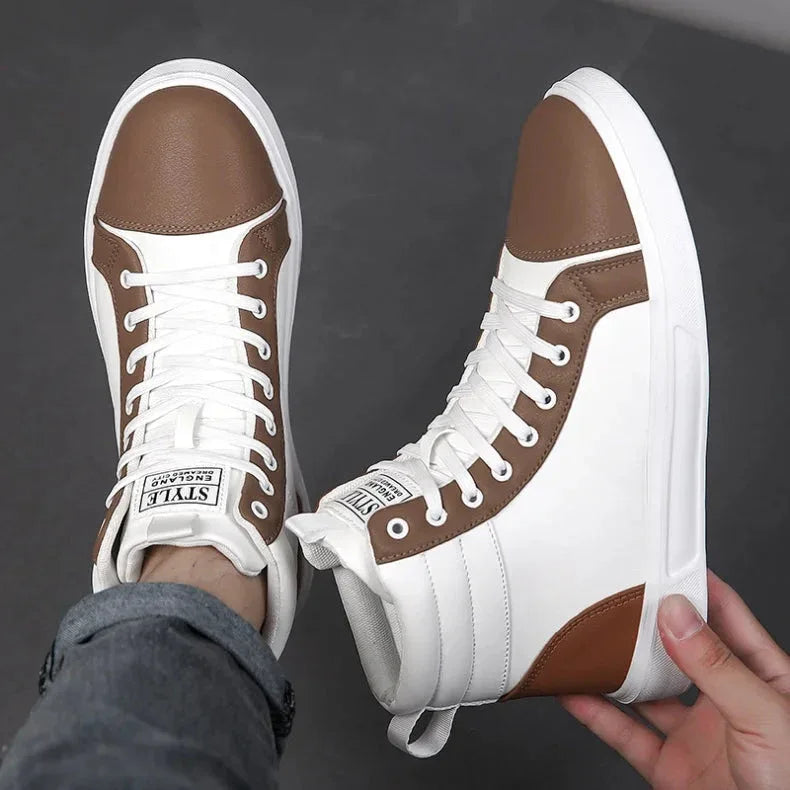2025 Spring Fashion High-Top Sneakers - Unisex Leather Skateboarding Shoes (Red/White/Brown) - Shello's Creative Boutique