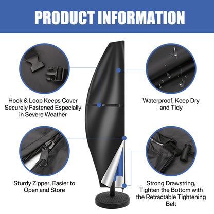 Parasol Rain Cover 210D Oxford Fabric – Waterproof UV-Resistant Patio Umbrella Storage Cover