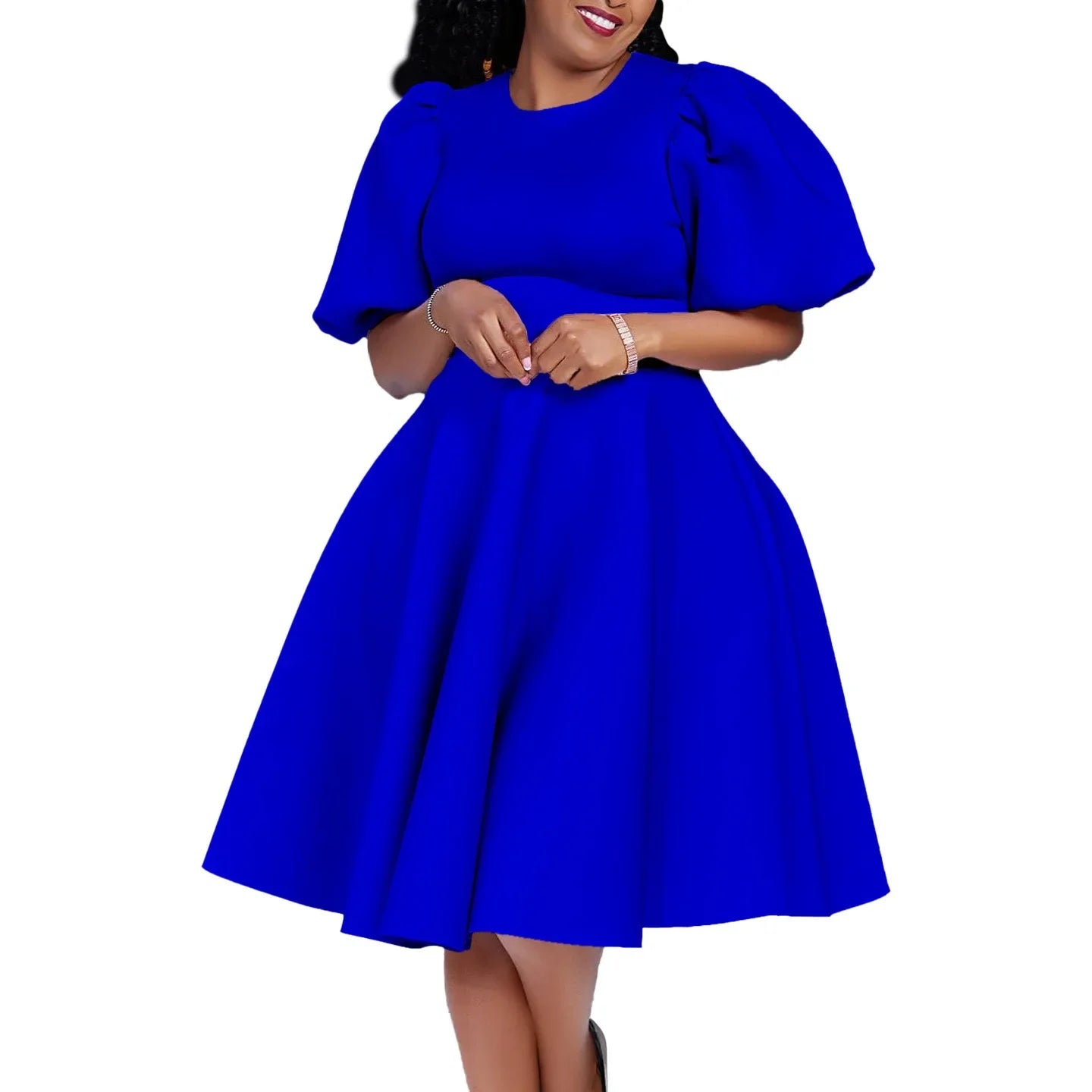 Elegant Pleated A-Line Dress - High Waist Mid-Calf Dress - Shello's Creative Boutique