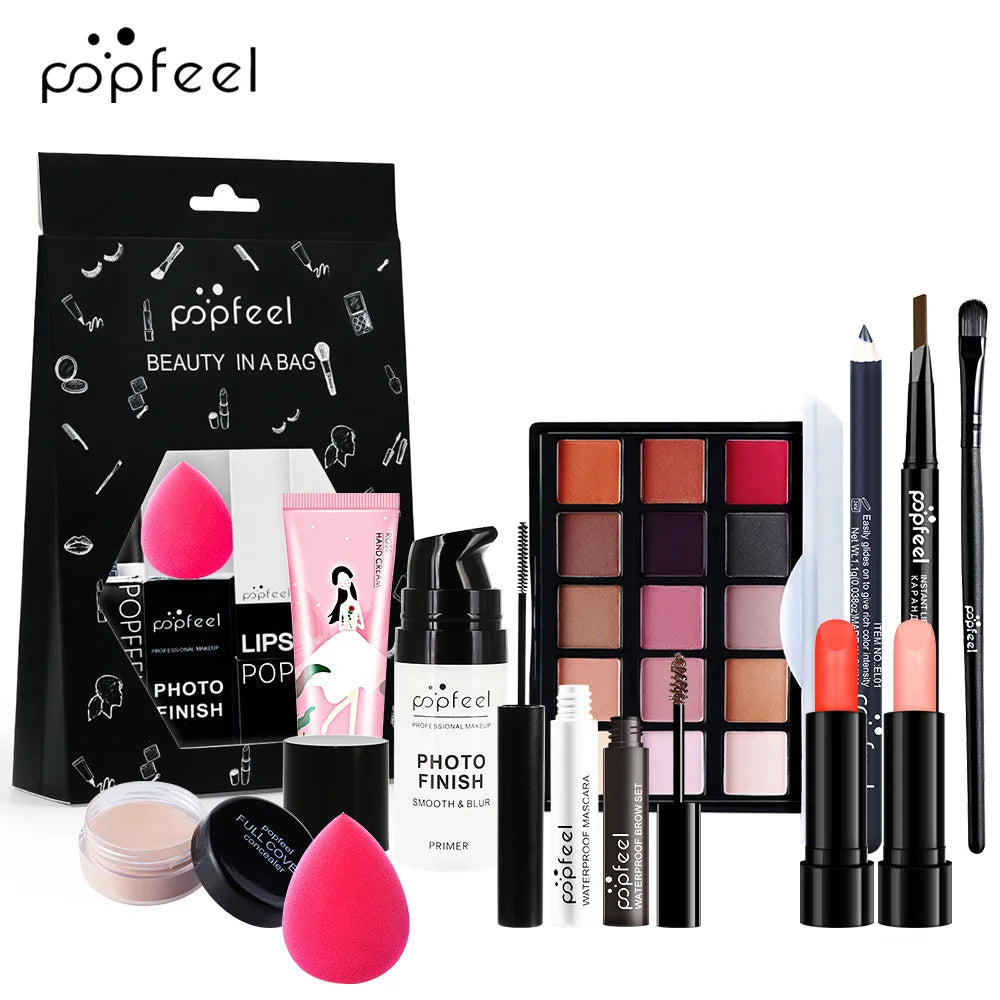 POPFEEL Makeup Full Kit Female Make Up Set Eye Shadow Eyeshadow Palette Lip Gloss Mascara Eyeliner Brushes Bag Make-up for Women - Shello's Creative Boutique