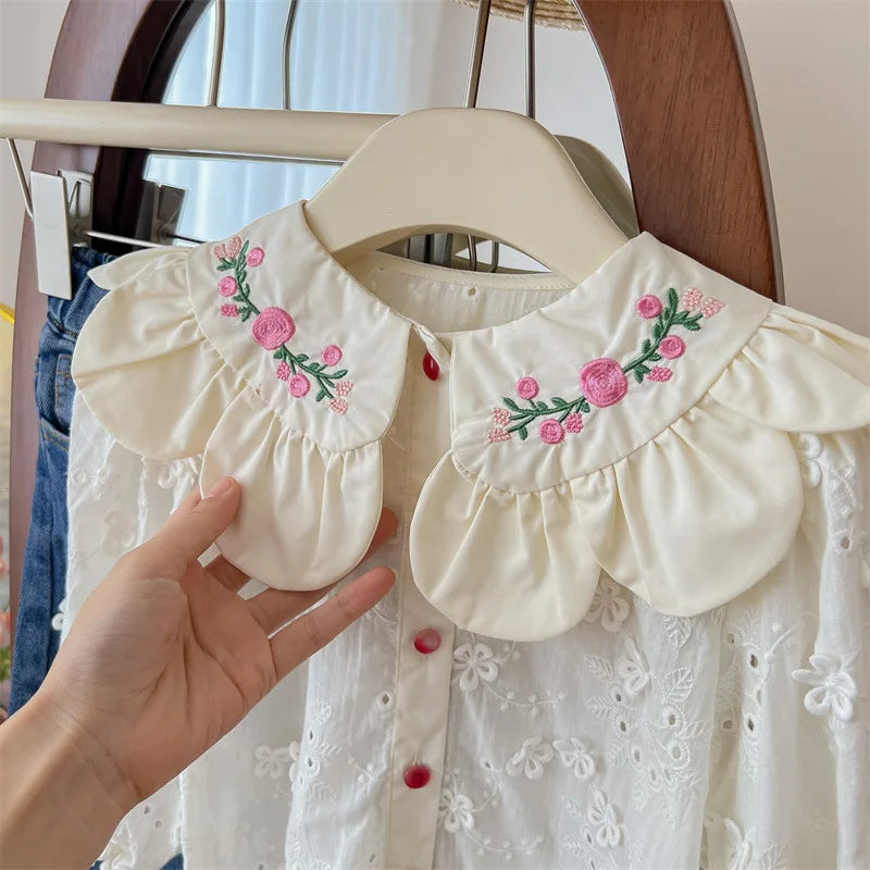Children's Clothing Shirt 2024 New Girls Doll Shirt Childrens Clothing Autumn Clothing Korean Embroidered Shirt Baby Shello's Creative Boutique