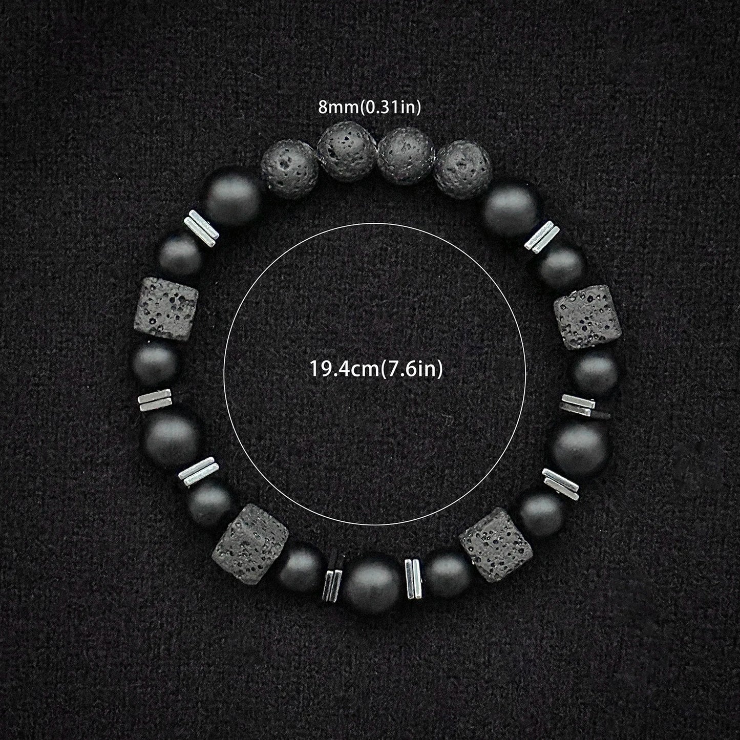 Natural Matte Black Onyx & Cube Lava Bead Bracelet – Men's Vintage Stone Jewellery
