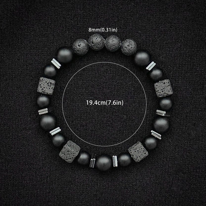 Natural Matte Black Onyx & Cube Lava Bead Bracelet – Men's Vintage Stone Jewellery