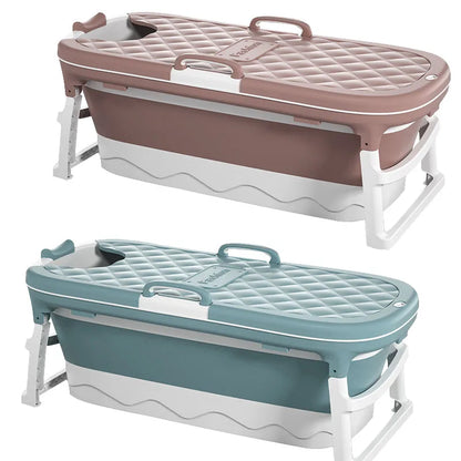 Foldable Adult Bath Barrel – Thickened Plastic Sitting Bathtub with Foot Massage & Lid