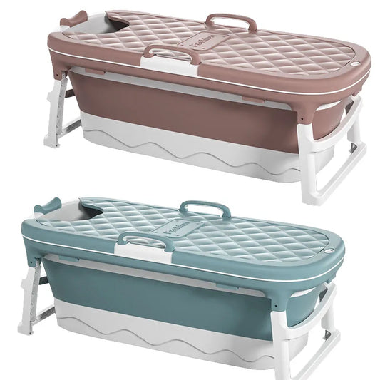 Foldable Adult Bath Barrel – Thickened Plastic Sitting Bathtub with Foot Massage & Lid