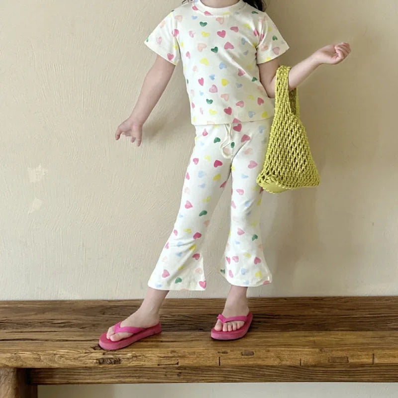 Girls’ Summer Line-Drawing 2-Piece Set – Striped Art-Inspired Tee & Wide-Leg Culottes Shello's Creative Boutique