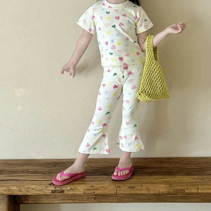 Girls’ Summer Line-Drawing 2-Piece Set – Striped Art-Inspired Tee & Wide-Leg Culottes - Shello's Creative Boutique