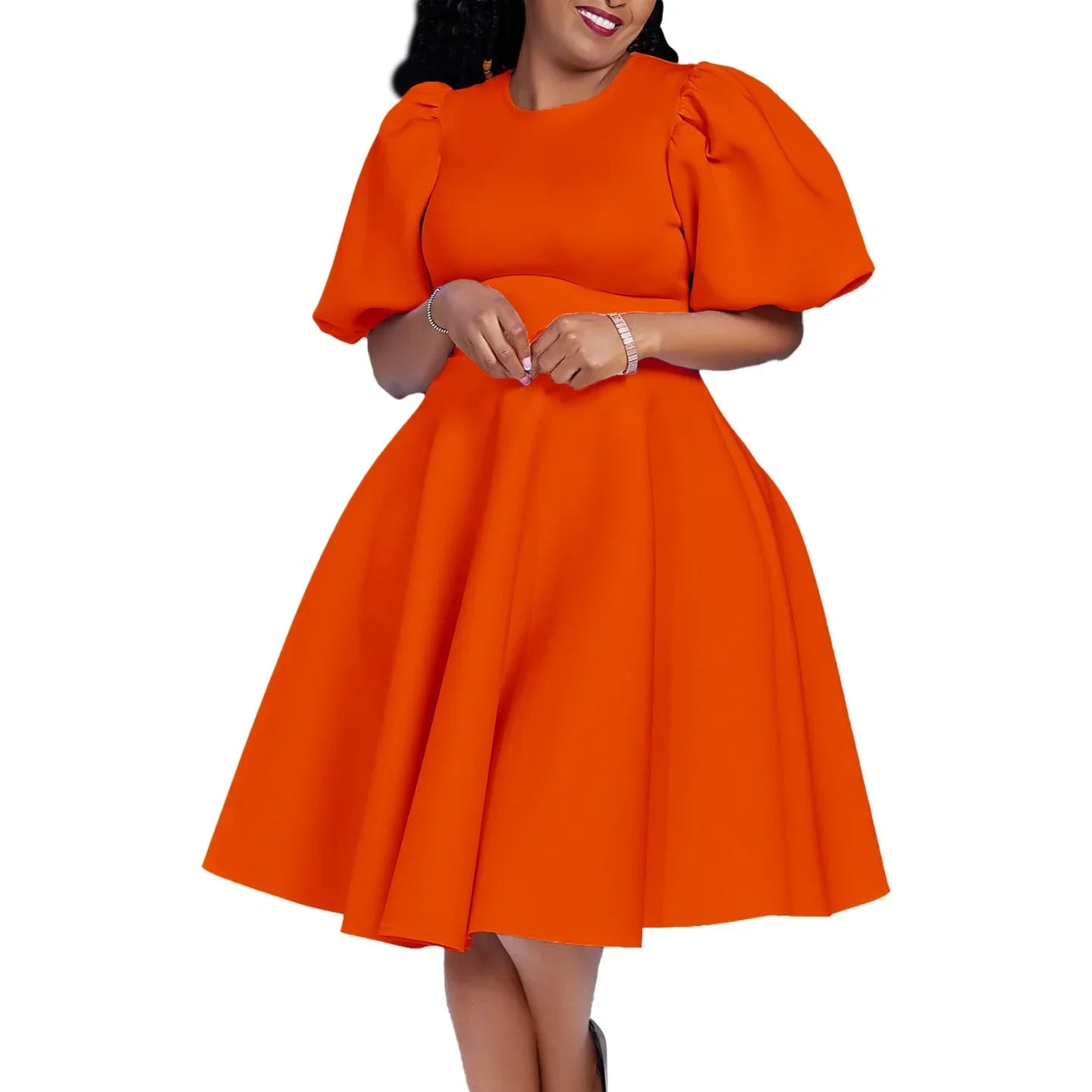 Elegant Pleated A-Line Dress - High Waist Mid-Calf Dress - Shello's Creative Boutique