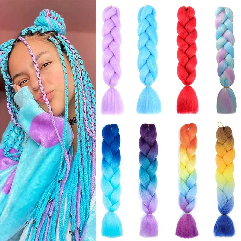 24 Inch Jumbo Braiding Hair - Rainbow Ombre Synthetic Extensions - Shello's Creative Boutique