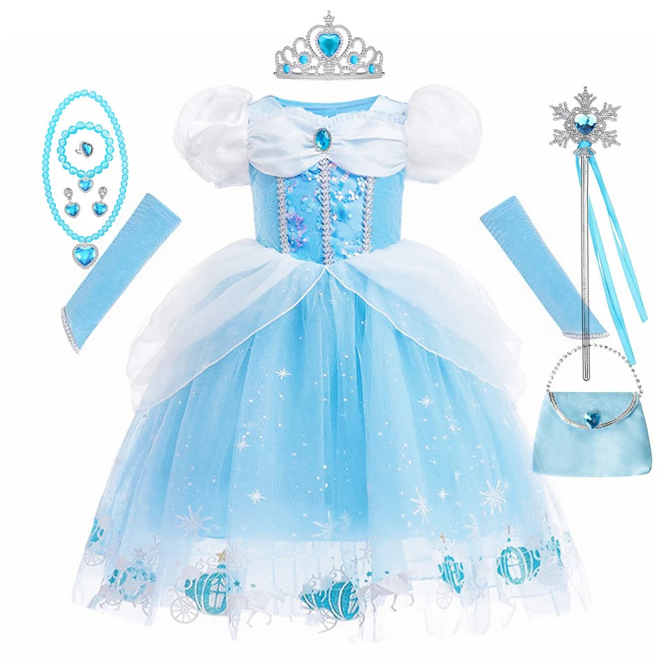DreamParty Girls' Cinderella Princess Dress – Tiered Cosplay Costume with Accessories Shello's Creative Boutique