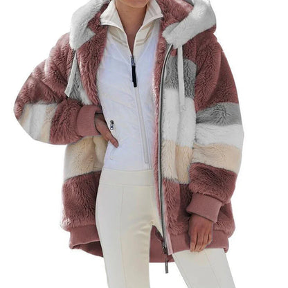 Women's Winter Hooded Coat 2026 - Thick Cashmere Plaid Stitched Jacket with Zipper - Shello's Creative Boutique