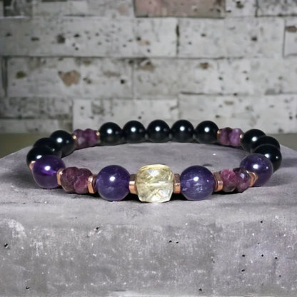 Citrine, Garnet & Amethyst Crystal Bead Bracelet – Natural Stone Healing Jewellery