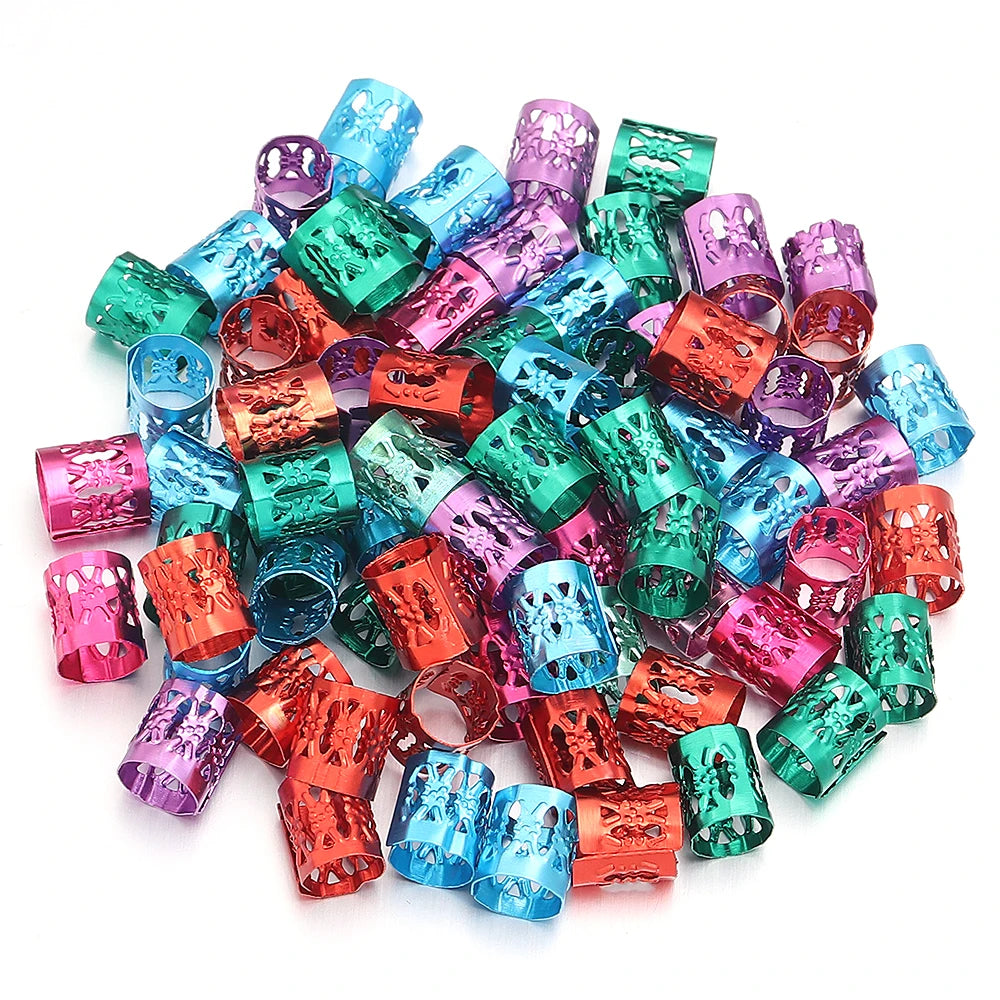 100Pcs/lot Dreadlock Hair Rings Metal Hollow Tube Dirty Dread Braids Adjustable for Cuffs Clip Hair Accessories Styling Tools - Shello's Creative Boutique
