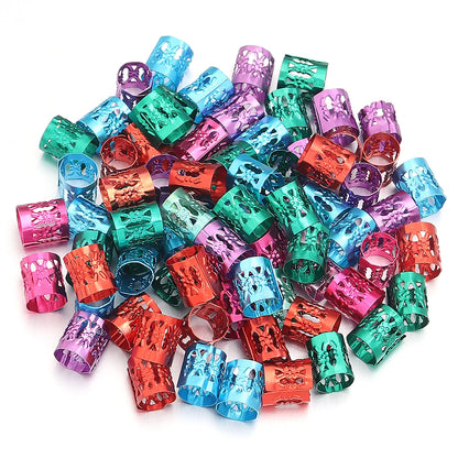 100Pcs/lot Dreadlock Hair Rings Metal Hollow Tube Dirty Dread Braids Adjustable for Cuffs Clip Hair Accessories Styling Tools - Shello's Creative Boutique
