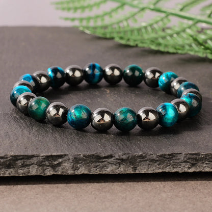 Natural Blue Tiger Eye Stone Bracelet – Unisex Handmade Stretch Beaded Bangle