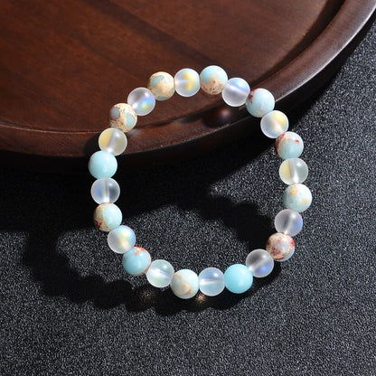Aura Quartz & Ocean Sediment Beaded Bracelet – Unisex Natural Crystal Stretch Bangle