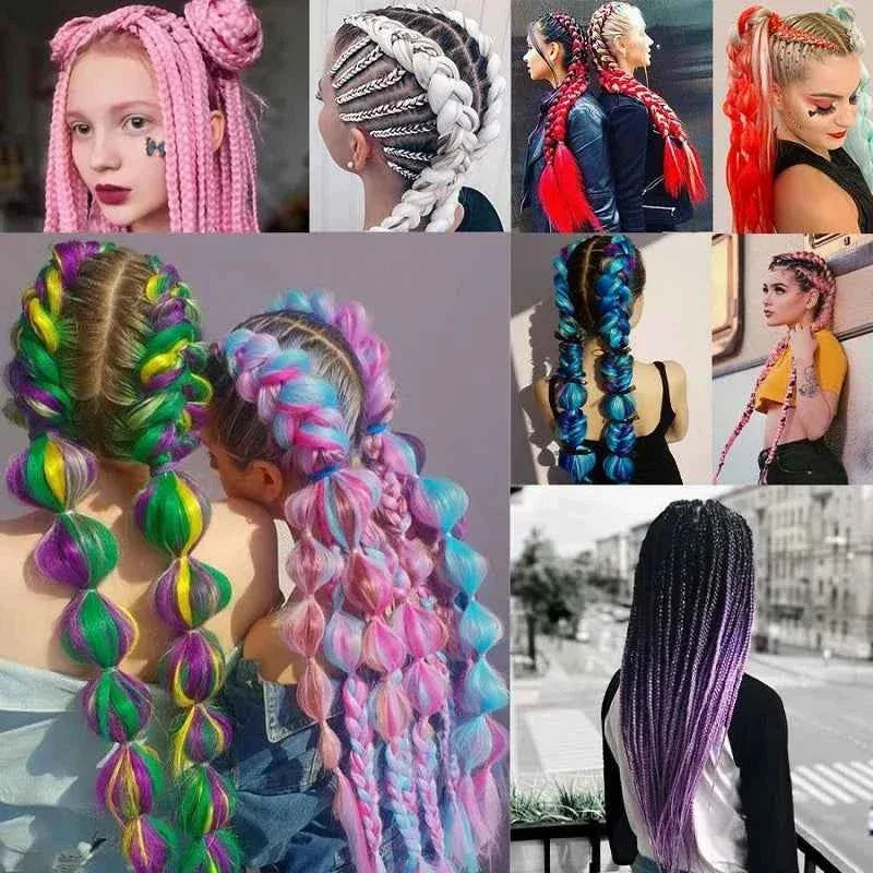 24 Inch Jumbo Braiding Hair - Rainbow Ombre Synthetic Extensions - Shello's Creative Boutique