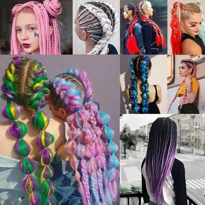 24 Inch Jumbo Braiding Hair - Rainbow Ombre Synthetic Extensions - Shello's Creative Boutique