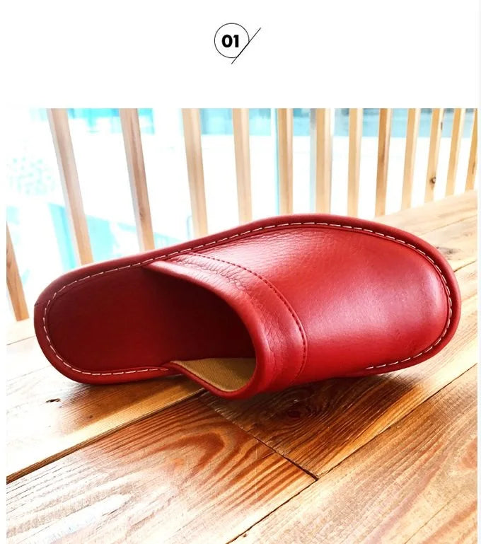 Men's Indoor Slippers - Closed Toe Faux Leather Slides (Large Sizes 47-48)