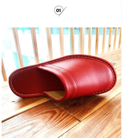 Men's Indoor Slippers - Closed Toe Faux Leather Slides (Large Sizes 47-48)