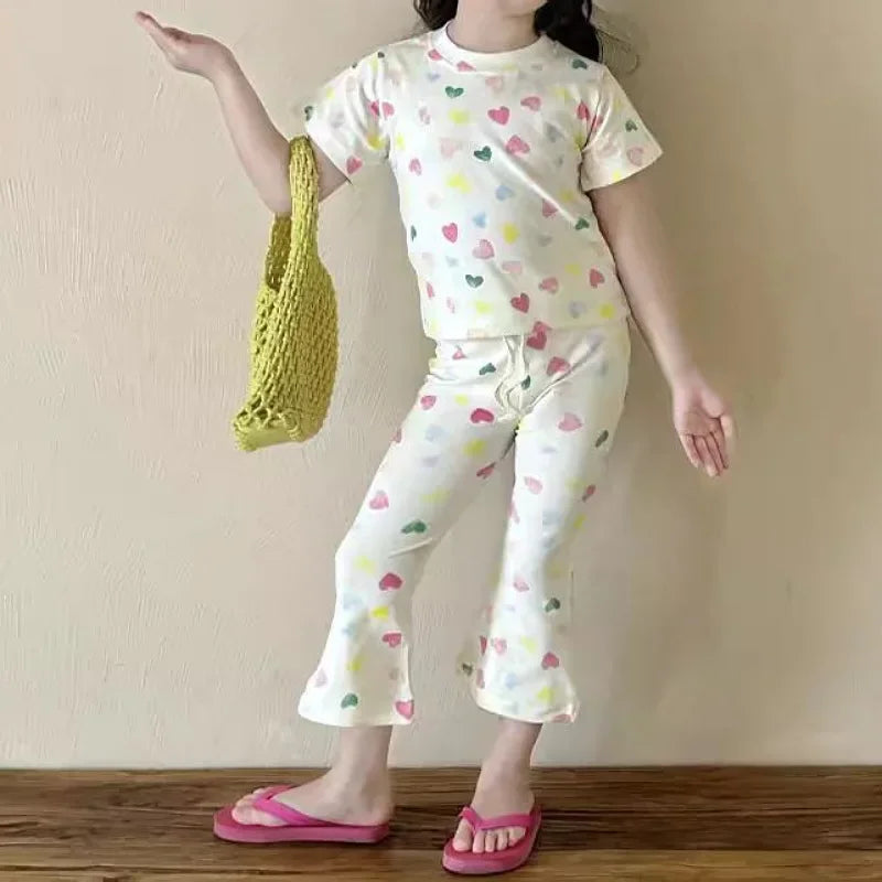 Girls’ Summer Line-Drawing 2-Piece Set – Striped Art-Inspired Tee & Wide-Leg Culottes Shello's Creative Boutique