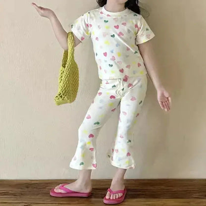 Girls’ Summer Line-Drawing 2-Piece Set – Striped Art-Inspired Tee & Wide-Leg Culottes - Shello's Creative Boutique