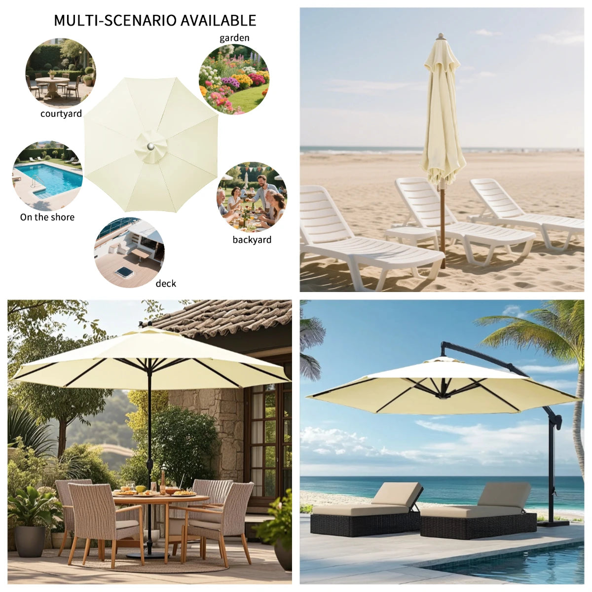 Parasol Replacement Cloth – Waterproof Sunshade Canopy for 6 & 8 Rib Parasols 2m to 3m