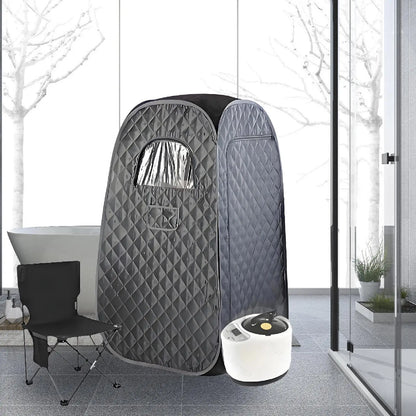 Personal Steam Sauna Tent – Black Oxford Cloth Home Spa, 3L Steamer & Folding Chair