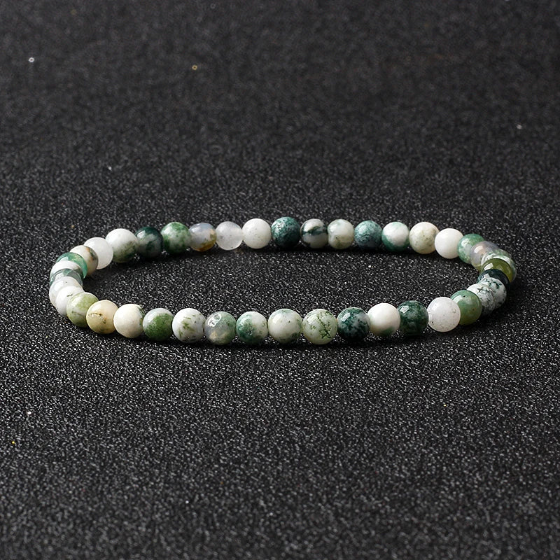 4mm Natural Stone Agate & Lava Stretch Bracelet – Handmade Tiny Bead Bangle for Men & Women