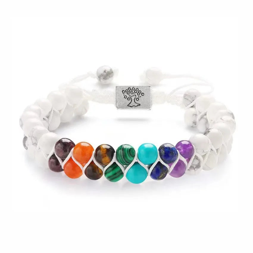 7 Chakra Multi-Layer Natural Stone Beaded Bracelet – Adjustable Woven Rope