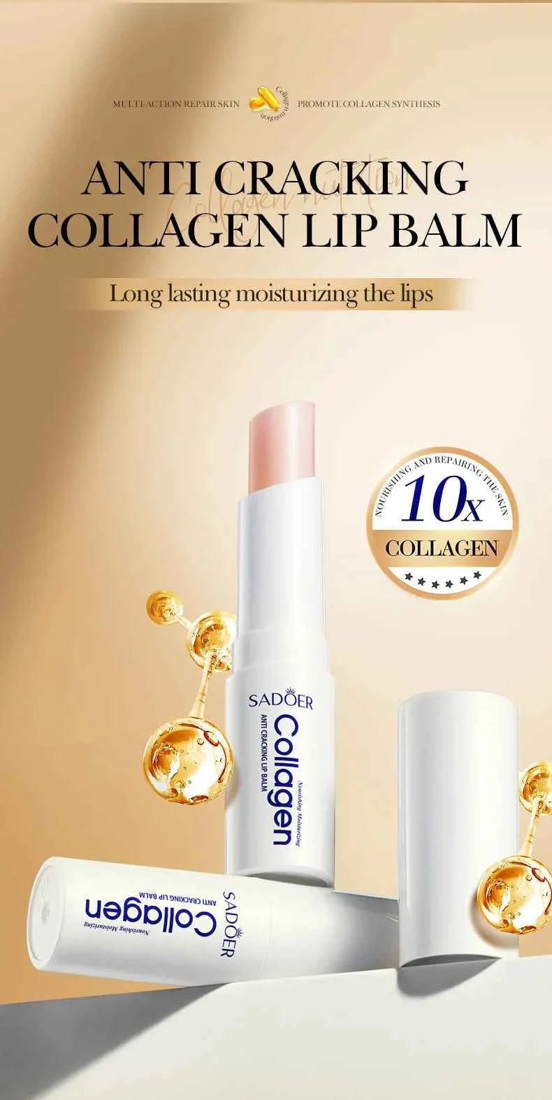 1/2/3pcs SADOER Collagen Lip Balm Moisturizing Anti Wrinkles Anti-aging Nourishing Hydrating Lipstick Lips Skin Care Products
