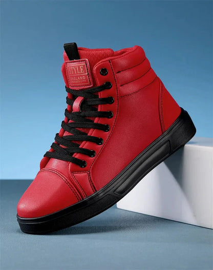 2025 Spring Fashion High-Top Sneakers - Unisex Leather Skateboarding Shoes (Red/White/Brown) - Shello's Creative Boutique