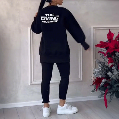 LAPA Women's Irregular Two-Piece Sweatshirt & Trouser Set – Autumn/Winter Casual Loose Knit Outfit (S–XXXL)