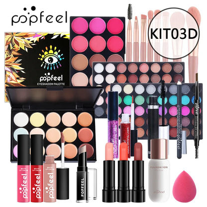 POPFEEL Makeup Full Kit Female Make Up Set Eye Shadow Eyeshadow Palette Lip Gloss Mascara Eyeliner Brushes Bag Make-up for Women - Shello's Creative Boutique