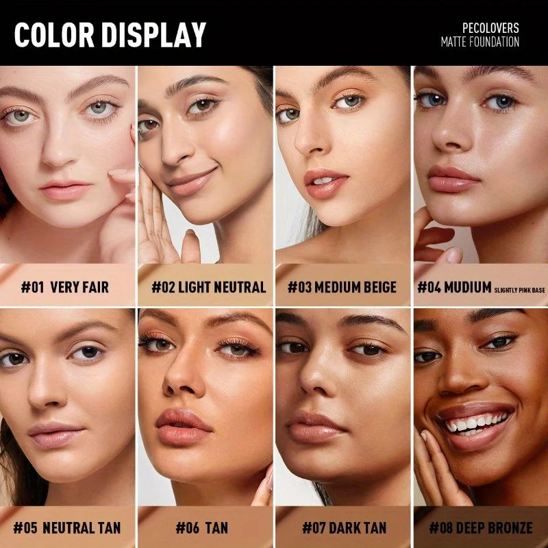 PECOLOVERS Matte Finish Liquid Foundation - Oil-Control, Waterproof, Full Coverage Concealer for All Skin Tones - Shello's Creative Boutique