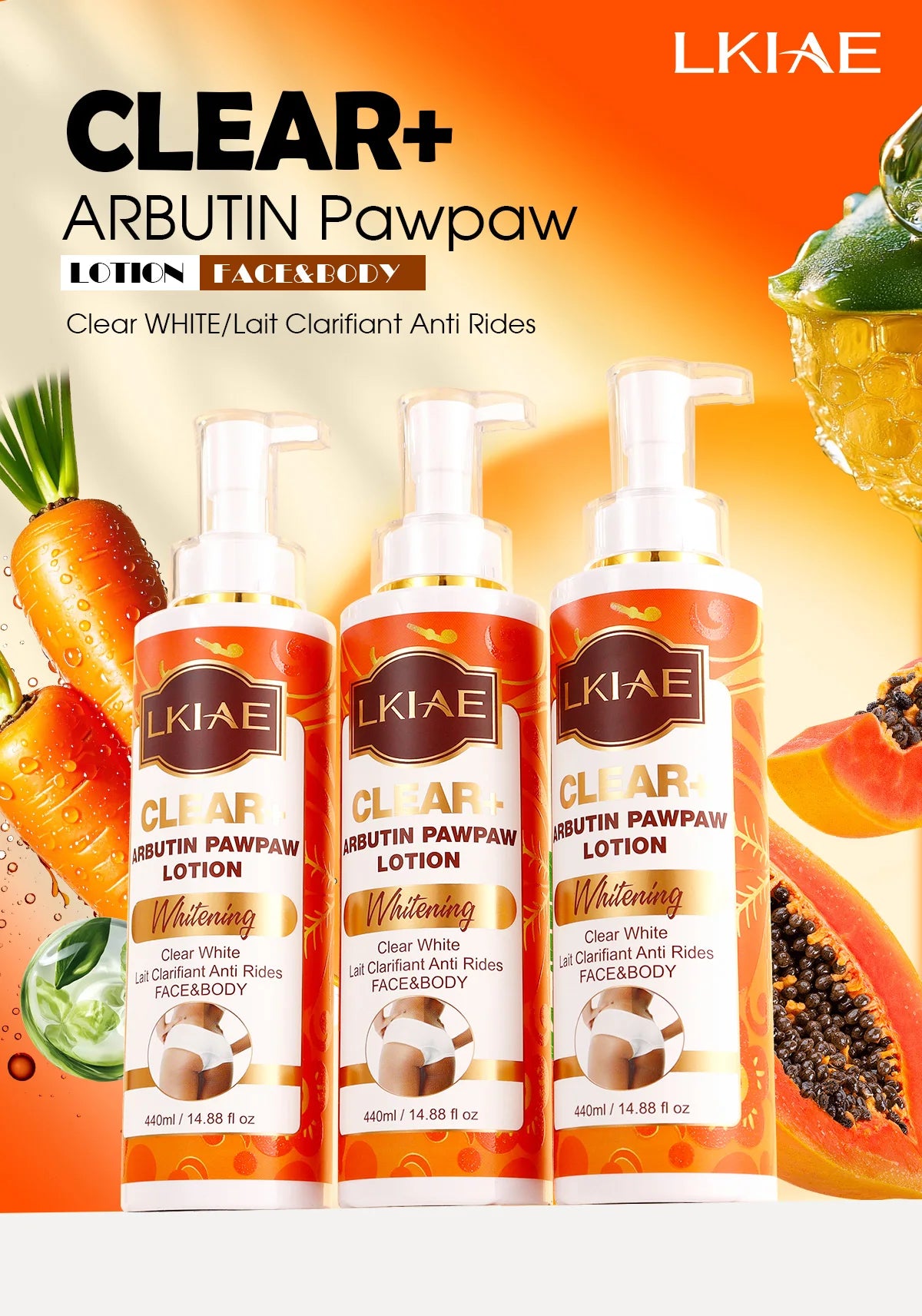 LKIAE Clear Arbutin Pawpaw Whitening Body Lotion, Moisturizing Cream, Improve Rough Skin, Remove Dark Spots, Melanin - Shello's Creative Boutique