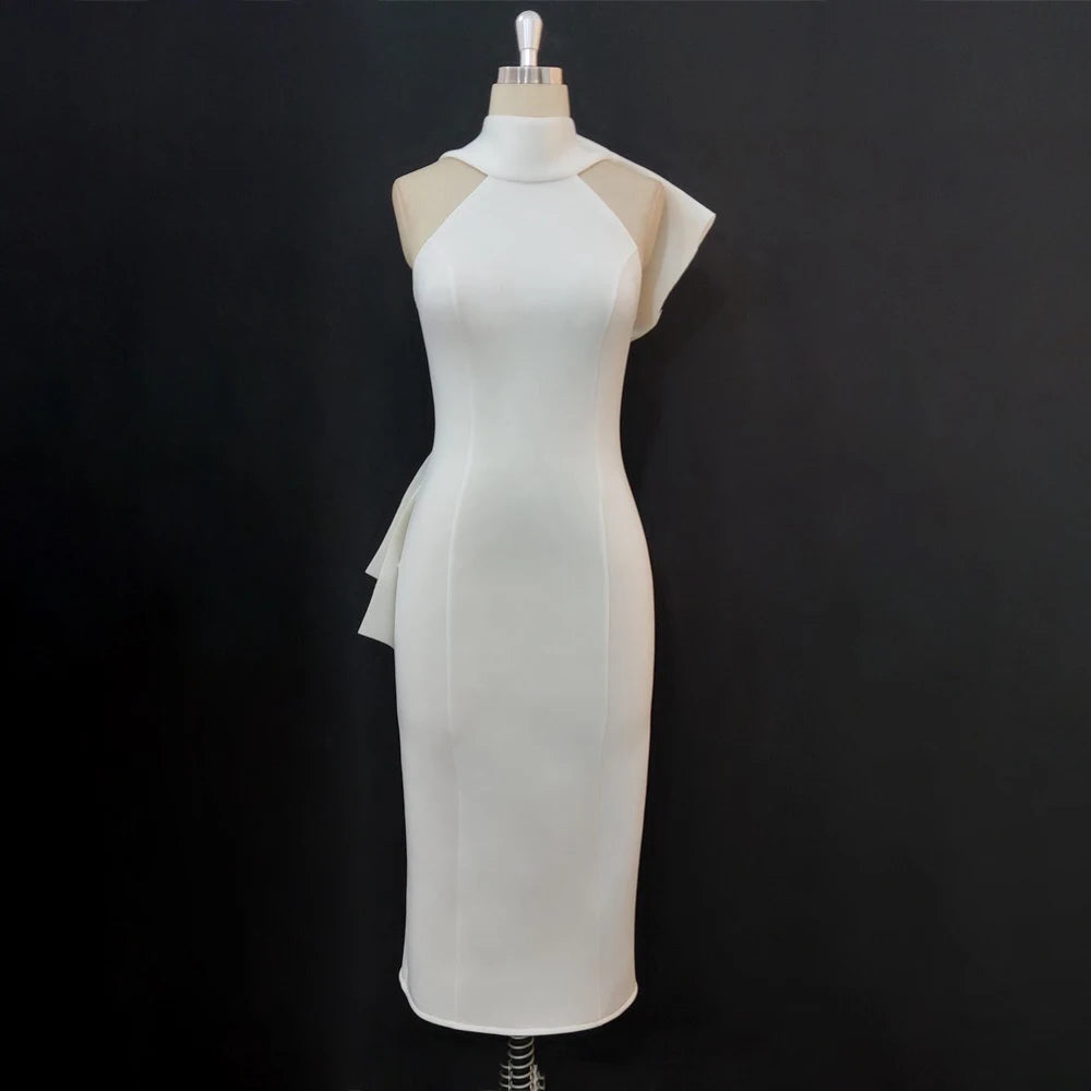 White Bodycon Dress with Back Bow - Sleeveless Party Gown - Shello's Creative Boutique