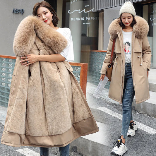 Thick Warm Winter Parkas Coat Women Winter Jacket Fur Liner Large size 6XL Hooded Female Long Parkas Snow Wear Padded Clothes - Shello's Creative Boutique