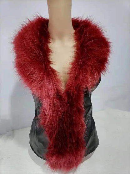 Faux Leather Vest with Fur Collar - Sleeveless Winter Coat - Shello's Creative Boutique