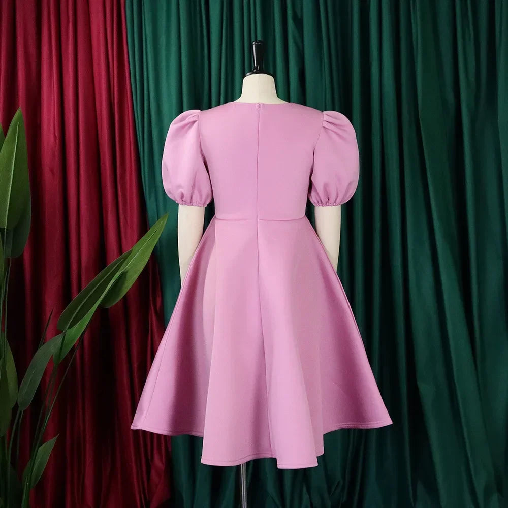 Elegant Pleated A-Line Dress - High Waist Mid-Calf Dress - Shello's Creative Boutique