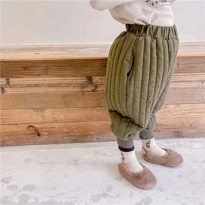 Winter Cotton-Padded Kids Harem Trousers – Unisex Full-Length Thermal Pants (Ages 2–7) - Shello's Creative Boutique