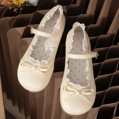 Women's Mary Janes Flat Shoes - Round Toe Buckle Strap Ballet Flats